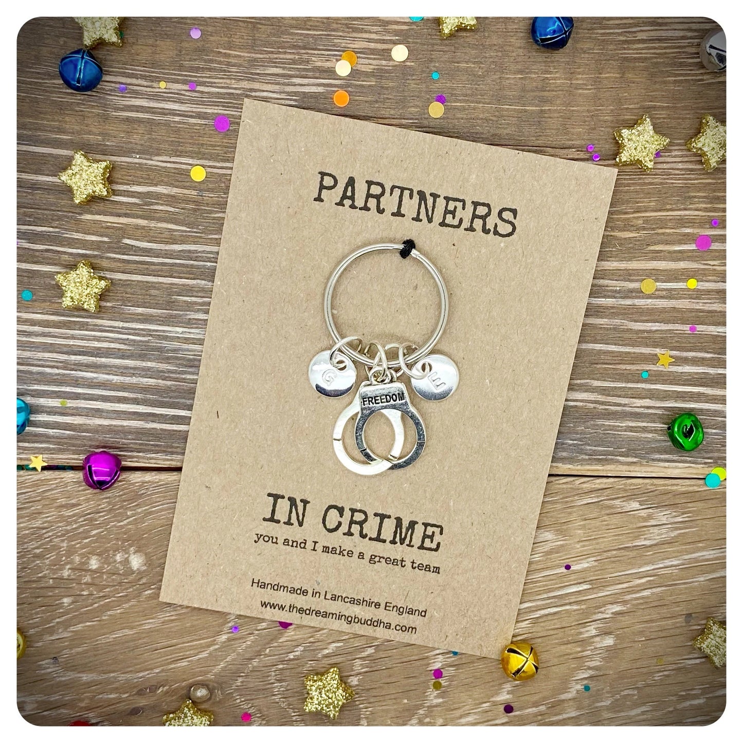 Partners In Crime Keyring Card, Handcuff Keychain, Personalised Best Friend Keyring Bag Charm, Partners In Crime Gift, Handmade Keyring Gift