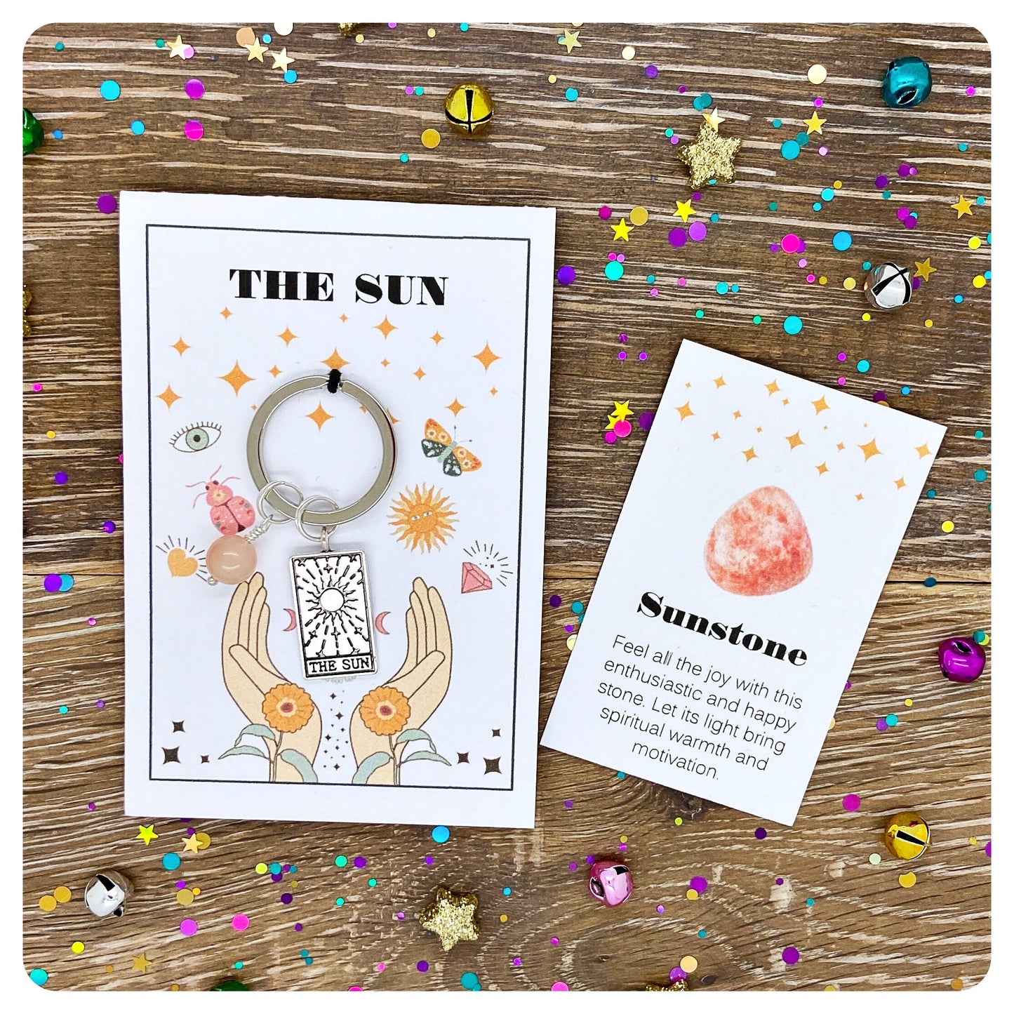 Tarot Card Keyring, Personalised Tarot Gift, Mystic Crystal Keychain, Astrology Good Luck Charm, Celestial Keyring