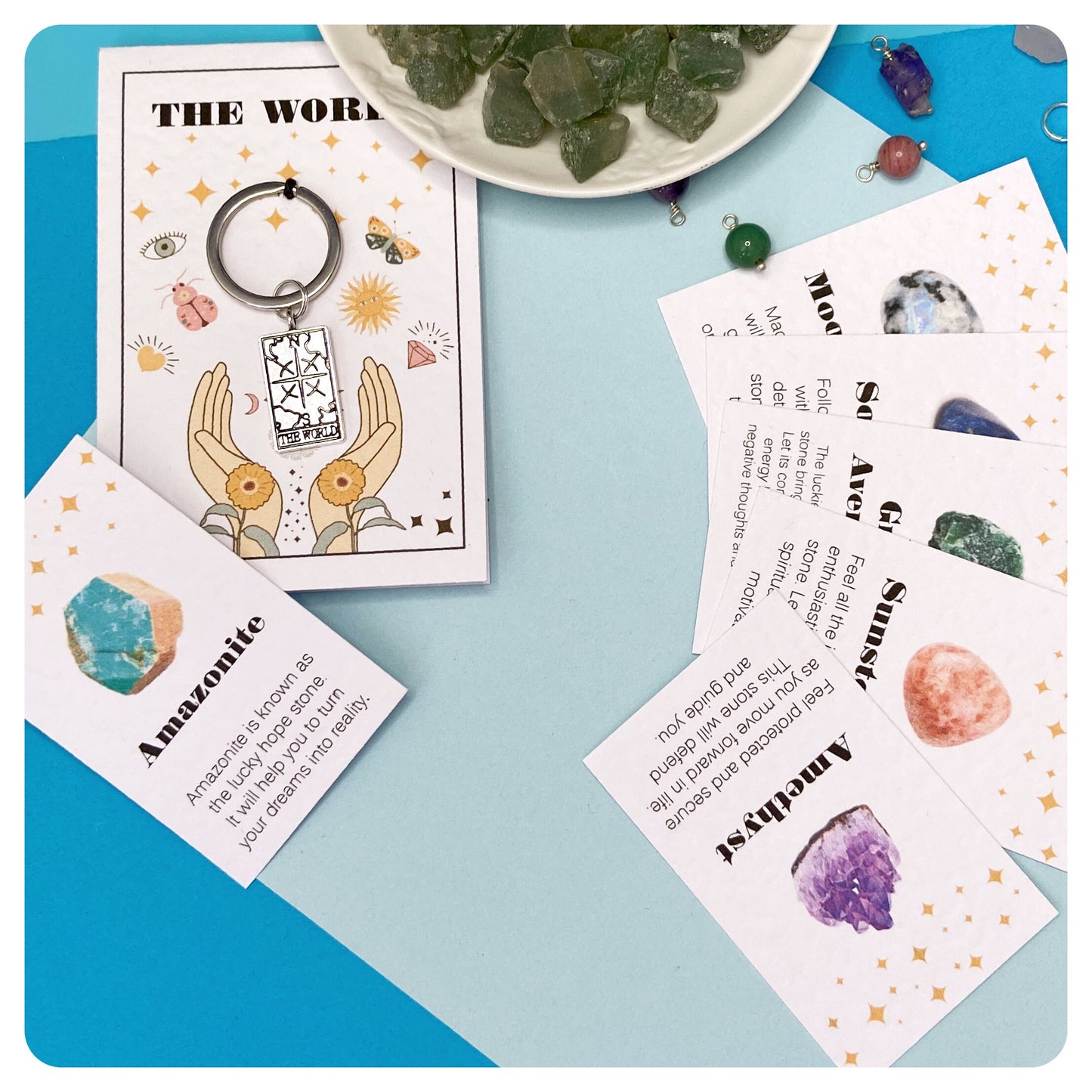 Tarot Card Keyring, Personalised Tarot Gift, Mystic Crystal Keychain, Astrology Good Luck Charm, Celestial Keyring