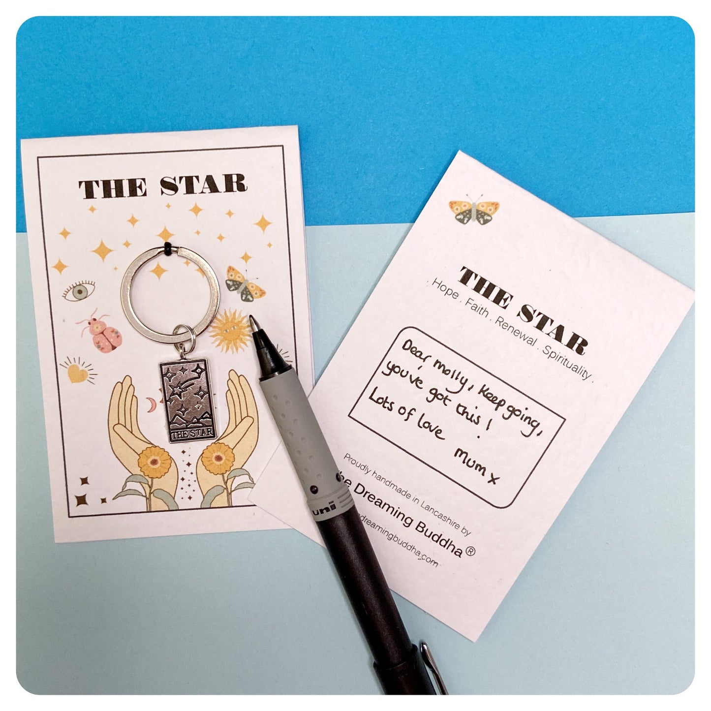Tarot Card Keyring, Personalised Tarot Gift, Mystic Crystal Keychain, Astrology Good Luck Charm, Celestial Keyring