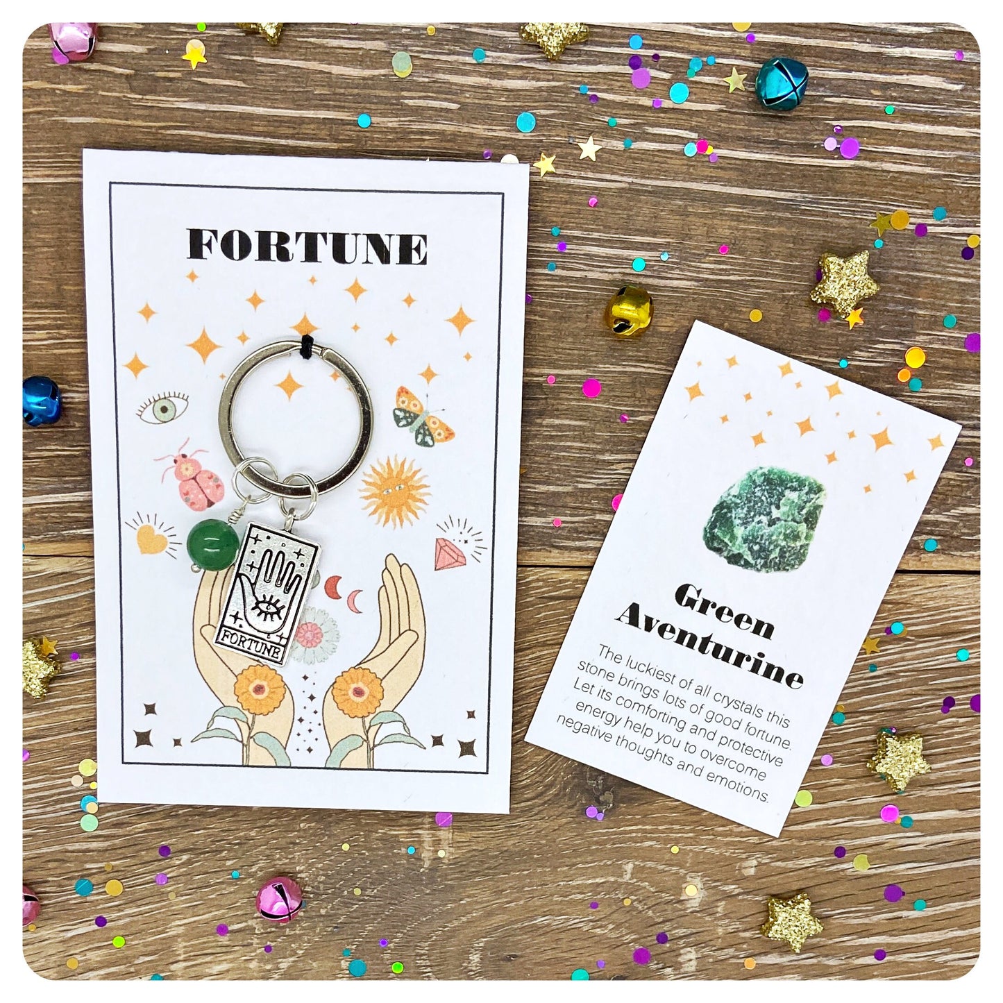 Tarot Card Keyring, Personalised Tarot Gift, Mystic Crystal Keychain, Astrology Good Luck Charm, Celestial Keyring