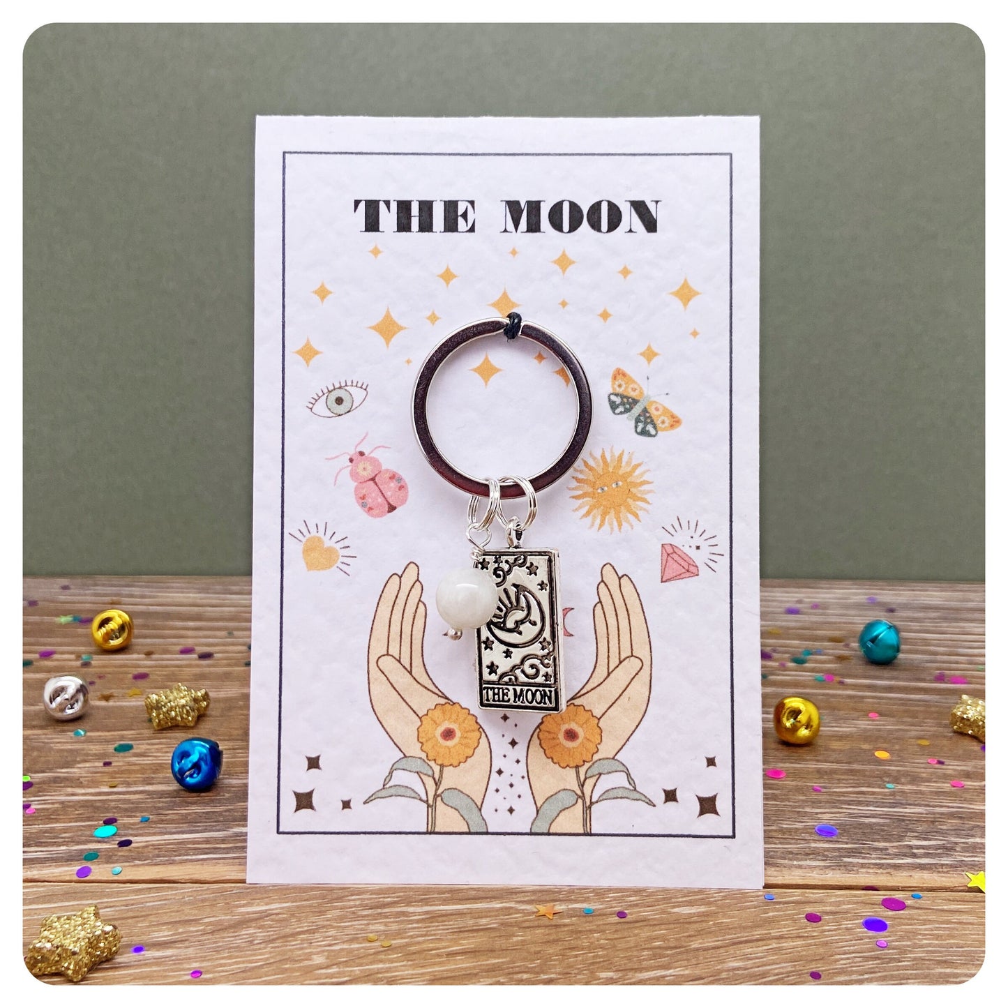 Tarot Card Keyring, Personalised Tarot Gift, Mystic Crystal Keychain, Astrology Good Luck Charm, Celestial Keyring
