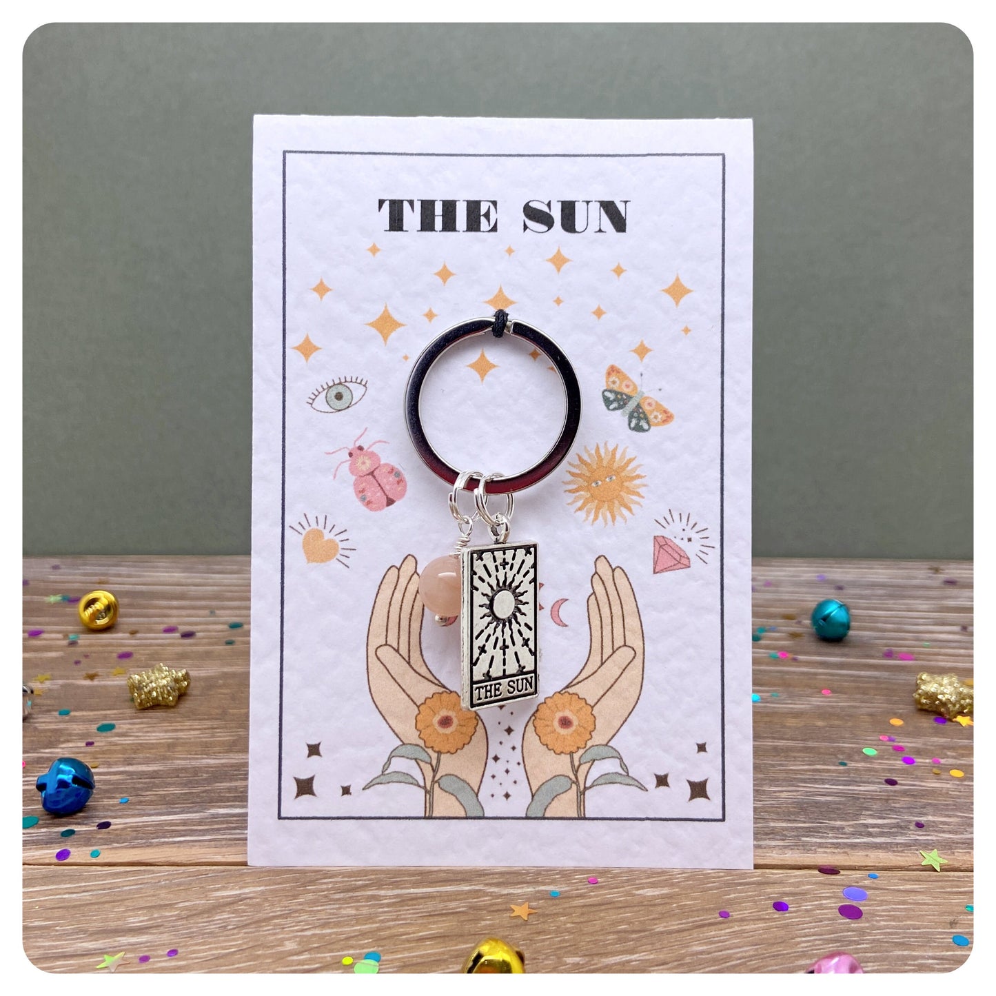 Tarot Card Keyring, Personalised Tarot Gift, Mystic Crystal Keychain, Astrology Good Luck Charm, Celestial Keyring