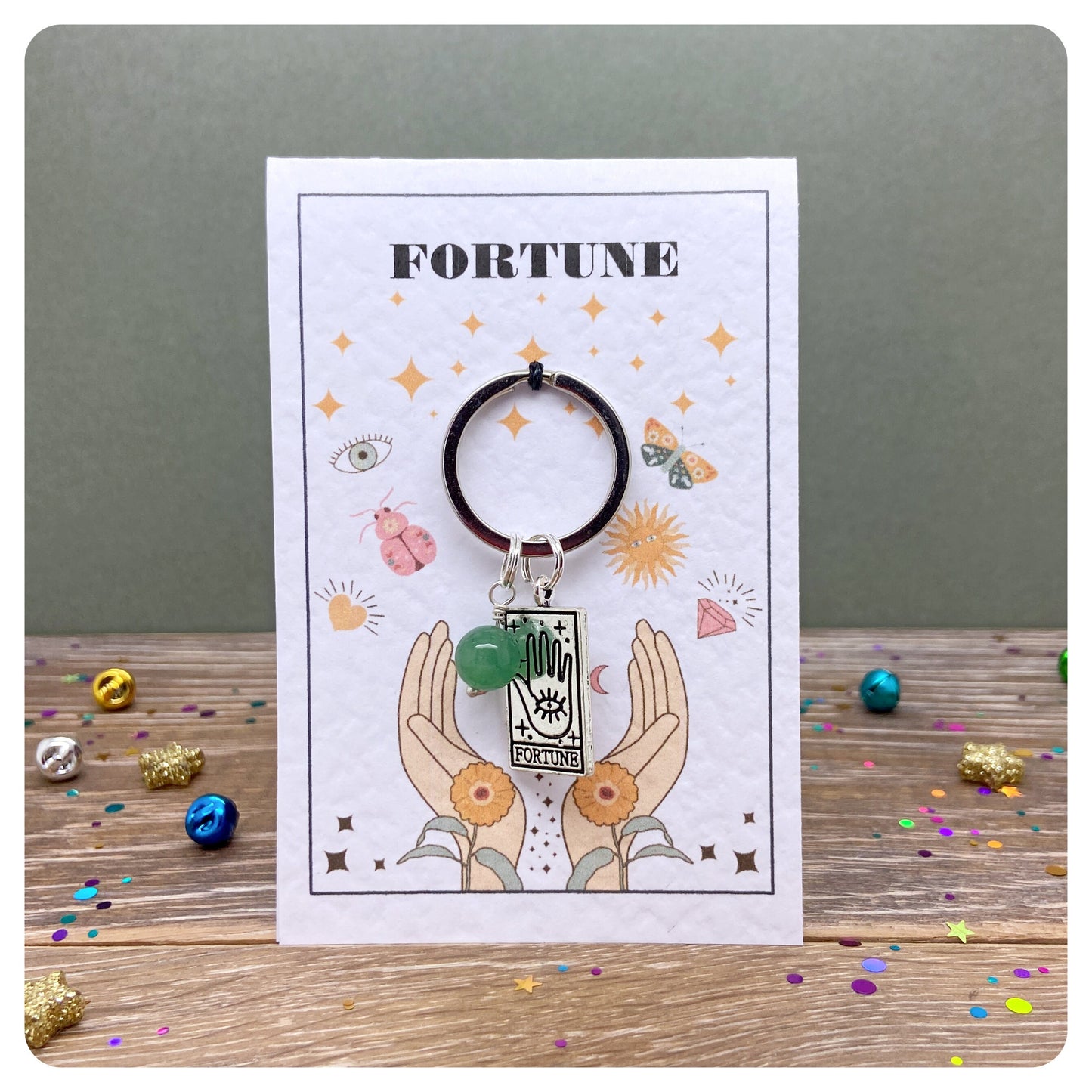 Tarot Card Keyring, Personalised Tarot Gift, Mystic Crystal Keychain, Astrology Good Luck Charm, Celestial Keyring