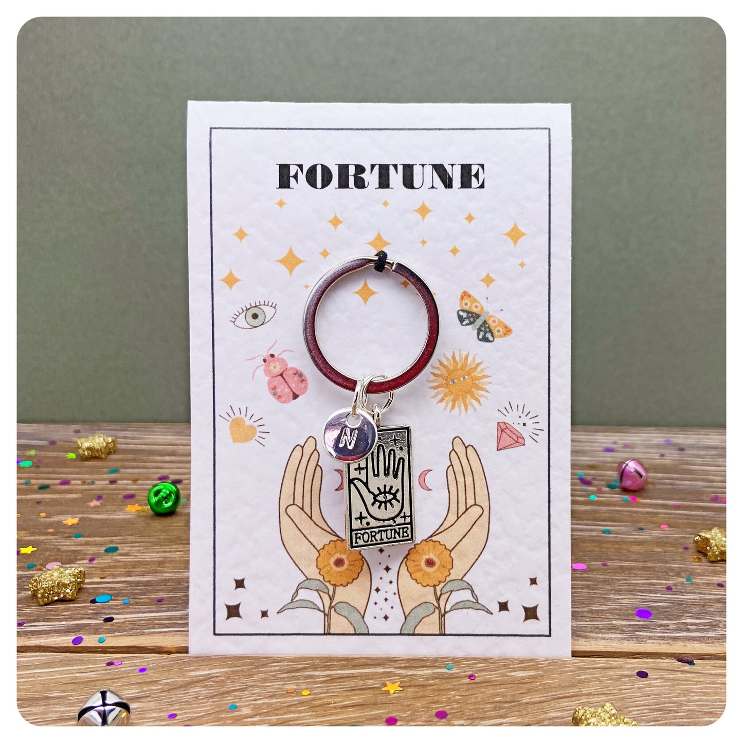 Personalised Tarot Card Keychain, Mystic Bag Charm, Celestial Keyring, Whimsigoth, Whitchy Good Luck Gift, Tarot Friendship Gift
