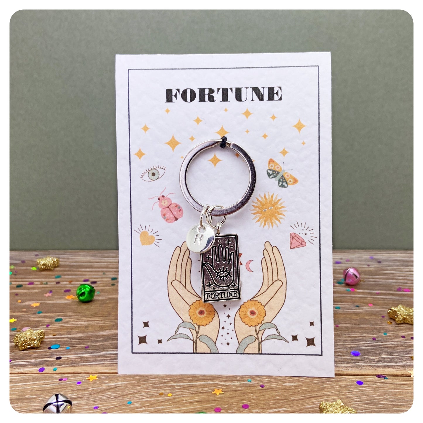 Personalised Tarot Card Keychain, Mystic Bag Charm, Celestial Keyring, Whimsigoth, Whitchy Good Luck Gift, Tarot Friendship Gift