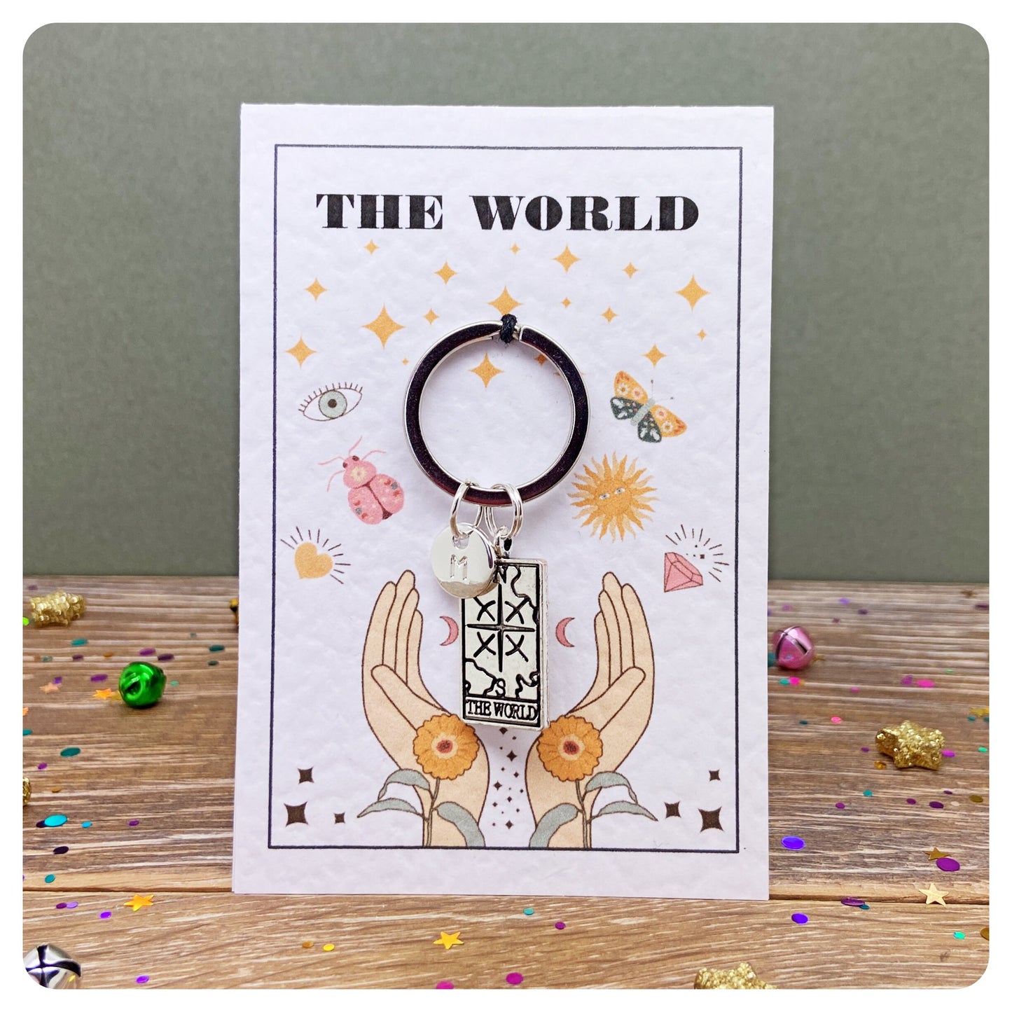 Personalised Tarot Card Keychain, Mystic Bag Charm, Celestial Keyring, Whimsigoth, Whitchy Good Luck Gift, Tarot Friendship Gift
