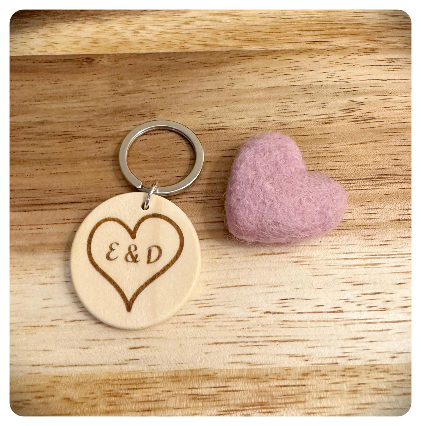 Personalised Wood Heart Keyring With His Hers Initials, Personalised Valentines Love You Keychain For Birthday Anniversary or Galentines
