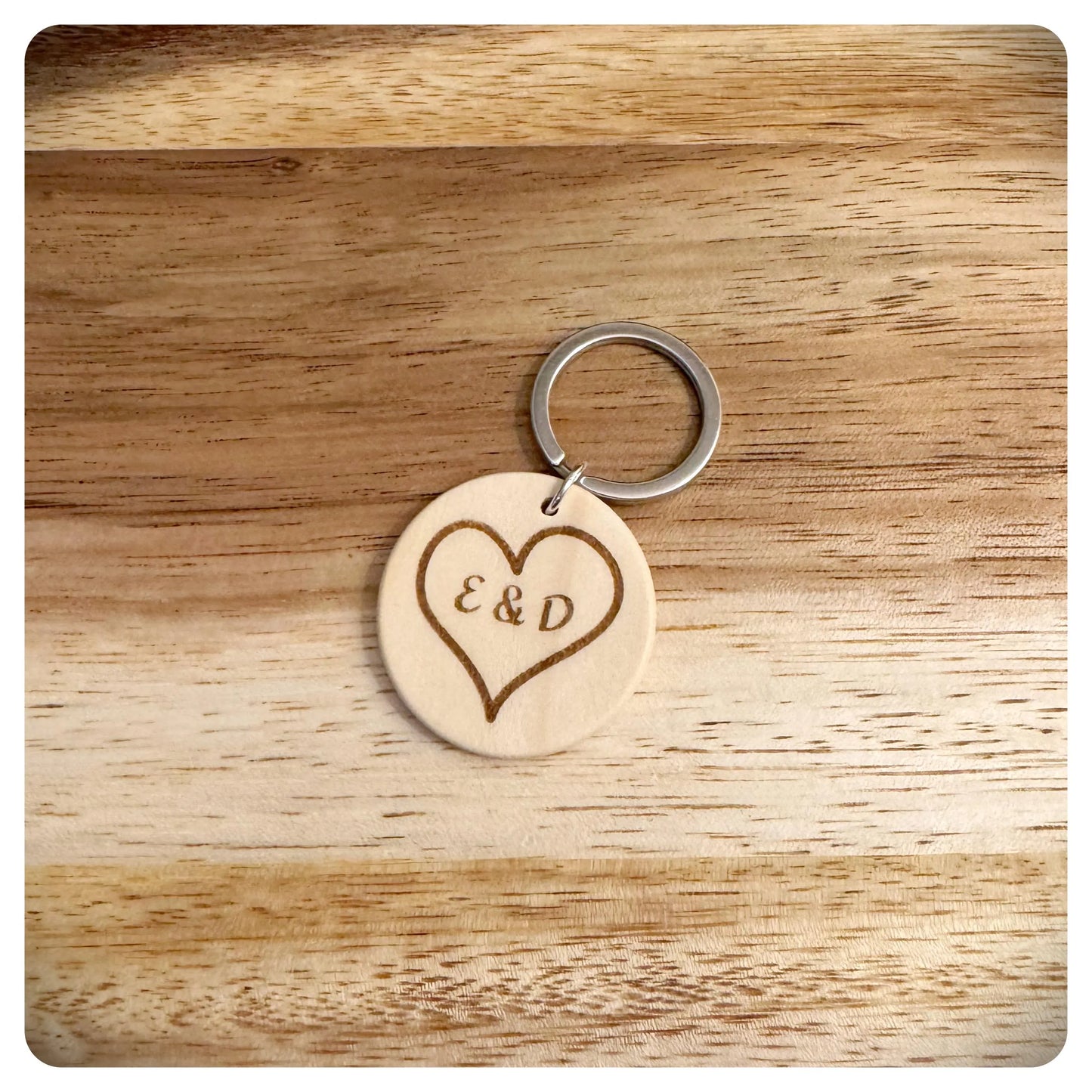 Personalised Wood Heart Keyring With His Hers Initials, Personalised Valentines Love You Keychain For Birthday Anniversary or Galentines