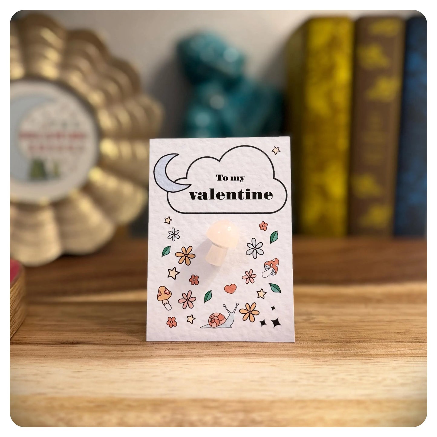 To My Valentine Card with Crystal Mushroom Unique Handmade Valentine’s Day Gift Cute Child Valentine Gift Gard