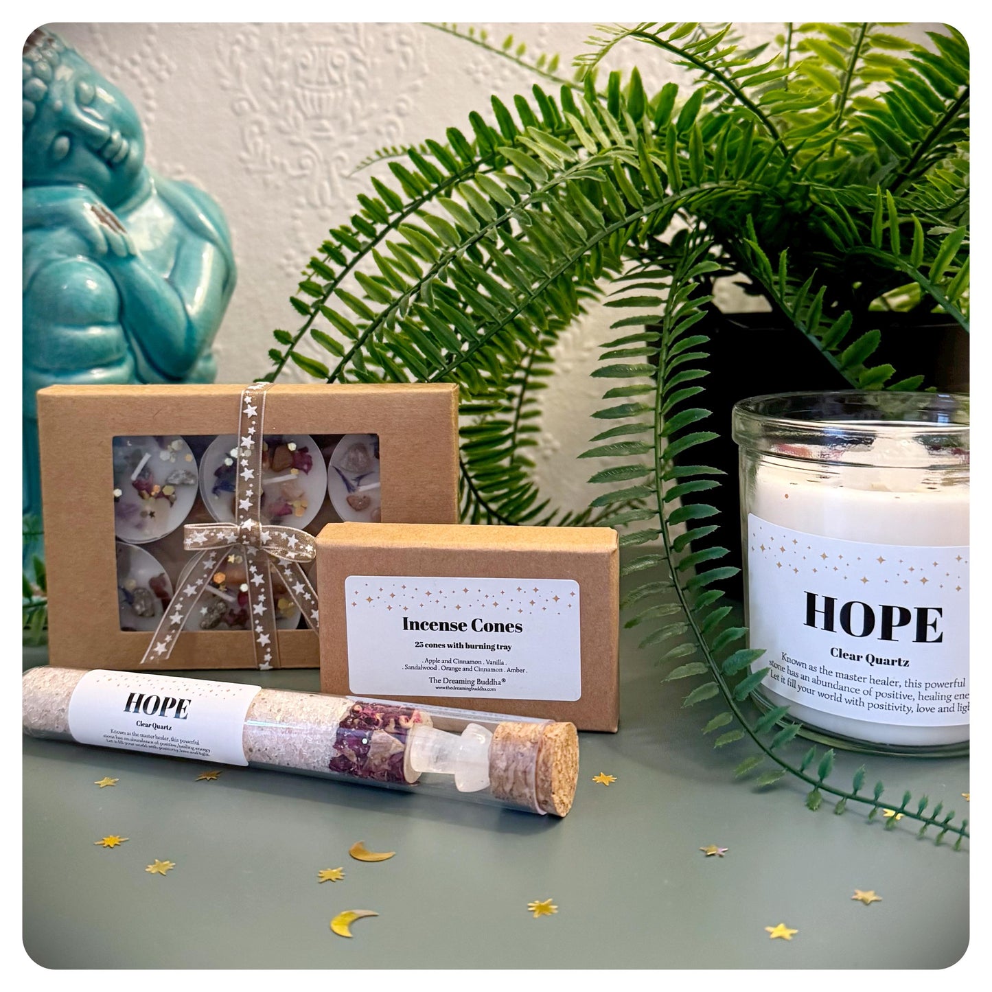 Personalised Hope Candle With Clear Quartz Crystal Mushroom, Supportive Thinking Of You Gift, Keep Going, Grief Loss Healing Gemstone