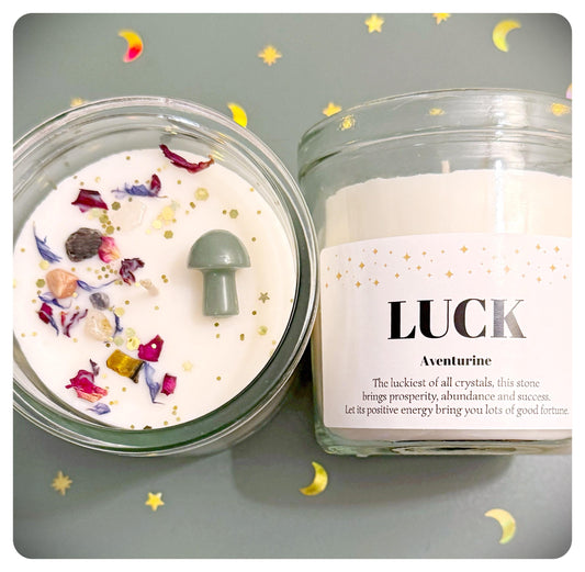 Personalised Good Luck Gift Candle With Lucky Aventurine Crystal For Prosperity Abundance And Success For New Job Exams New Beginnings