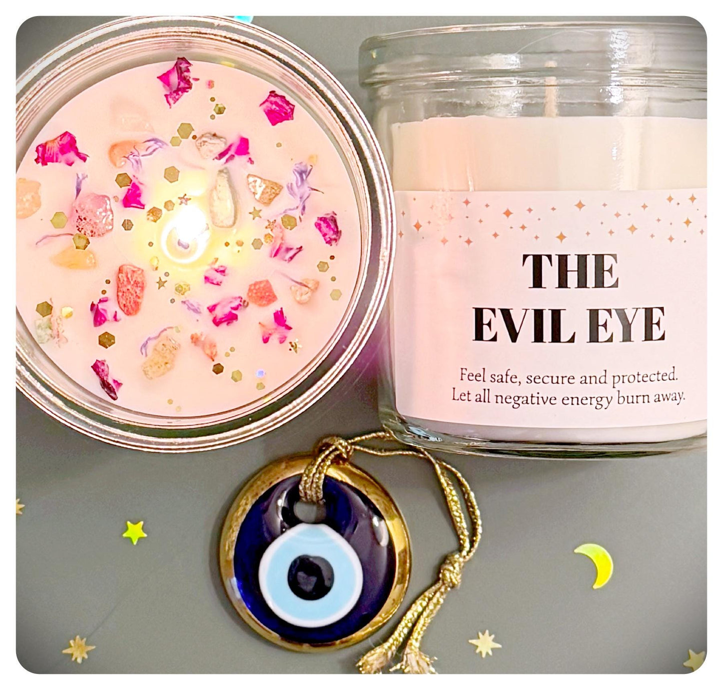Evil Eye Good Luck Protection Candle With Gold Evil Eye Hanging Decoration For Personalised Christmas New Home Birthday Gift