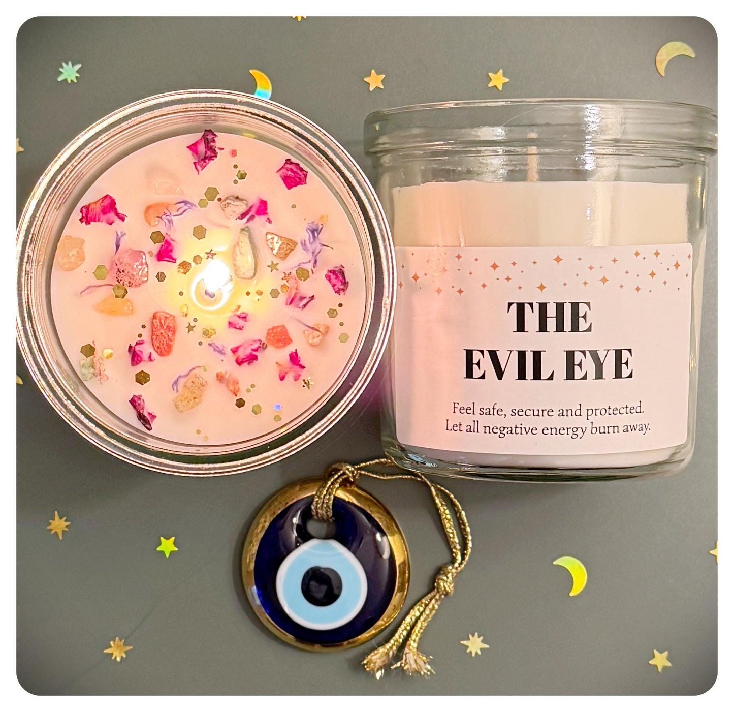 Evil Eye Good Luck Protection Candle With Gold Evil Eye Hanging Decoration For Personalised Christmas New Home Birthday Gift
