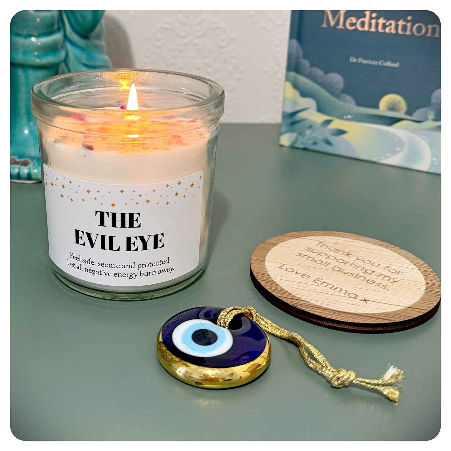 Evil Eye Good Luck Protection Candle With Gold Evil Eye Hanging Decoration For Personalised Christmas New Home Birthday Gift
