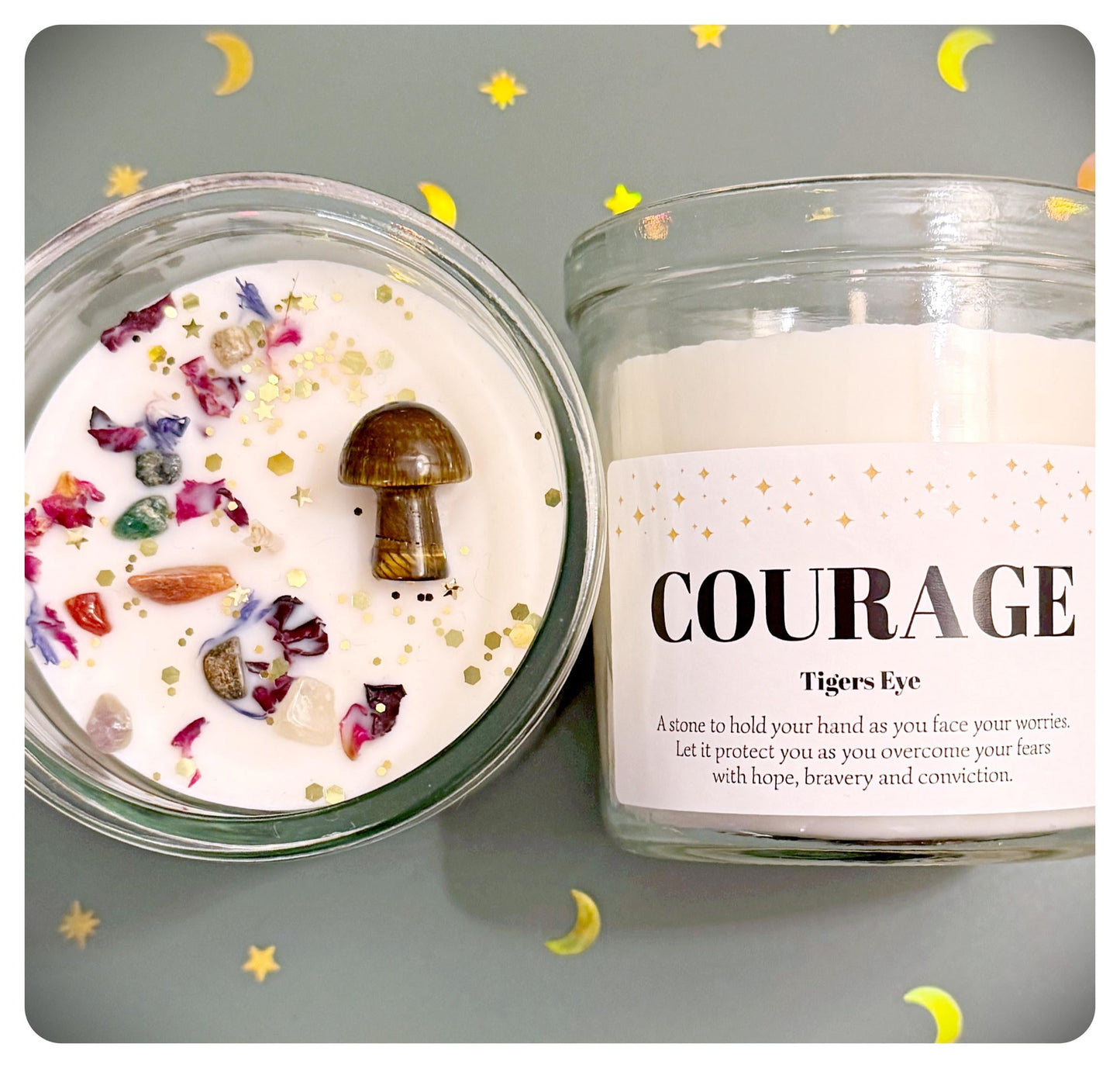 Courage Crystal Candle With Tigers Eye For Strength And Protection Gift For Worry And Mental Health, Thinking Of You Healing Gemstone