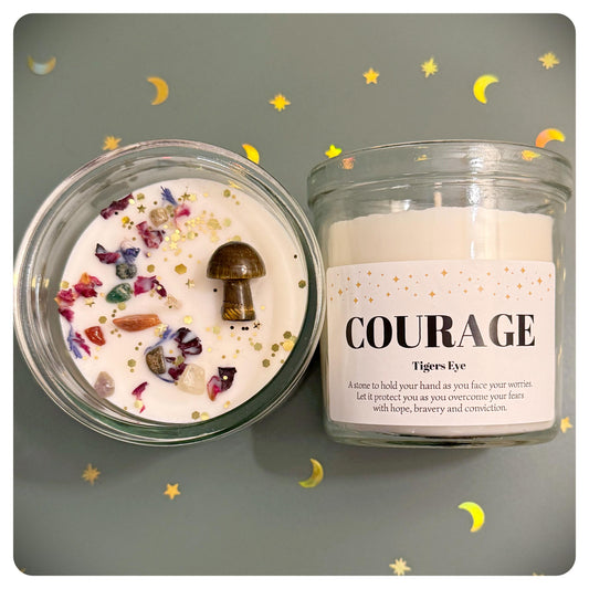 Courage Crystal Candle With Tigers Eye For Strength And Protection Gift For Worry And Mental Health, Thinking Of You Healing Gemstone