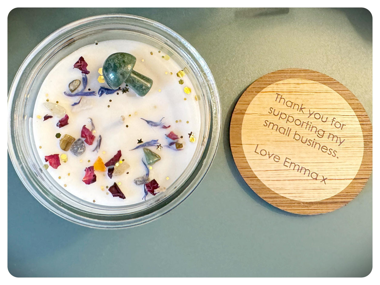 Personalised Christmas Crystal Candle Natural Crystal Mushroom Gift, Gemstone Candle Gift For Mum Friend Festive Home Decor Present