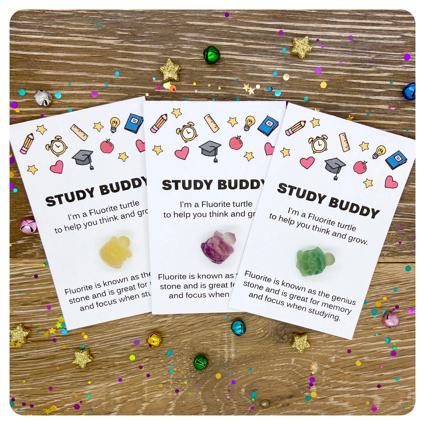 Student Good Luck Charm, Crystal Revision Aid, Exam Focus Gift, Fluorite Gemstone Turtle, Study Buddy Greeting Card