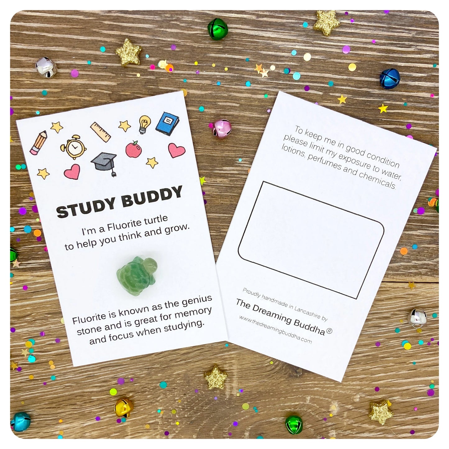Student Good Luck Charm, Crystal Revision Aid, Exam Focus Gift, Fluorite Gemstone Turtle, Study Buddy Greeting Card
