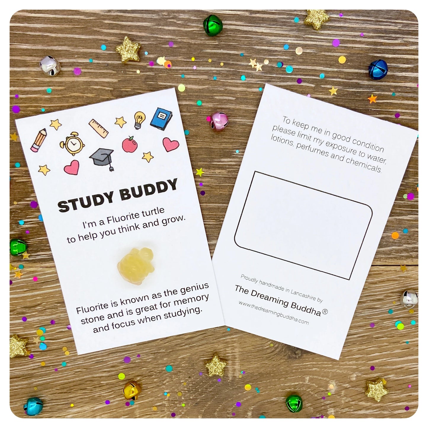 Student Good Luck Charm, Crystal Revision Aid, Exam Focus Gift, Fluorite Gemstone Turtle, Study Buddy Greeting Card