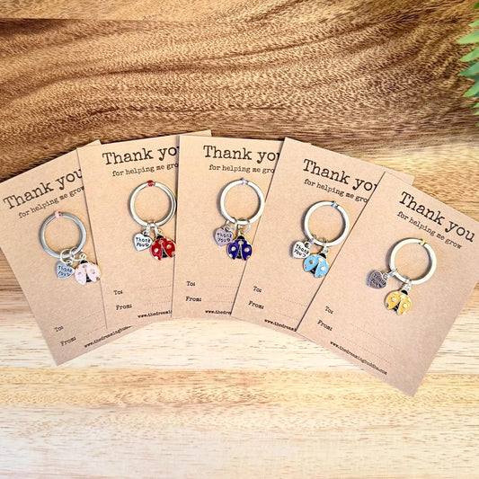 Bulk Pack Of 5 Teacher Gifts | Thank You For Helping Me Grow Ladybird Keyrings | Set Of Five Ladybug Thank You Nursery Pre-School Gifts