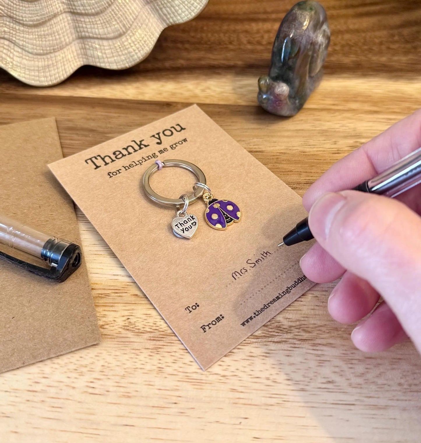 Bulk Pack Of 5 Teacher Gifts | Thank You For Helping Me Grow Ladybird Keyrings | Set Of Five Ladybug Thank You Nursery Pre-School Gifts