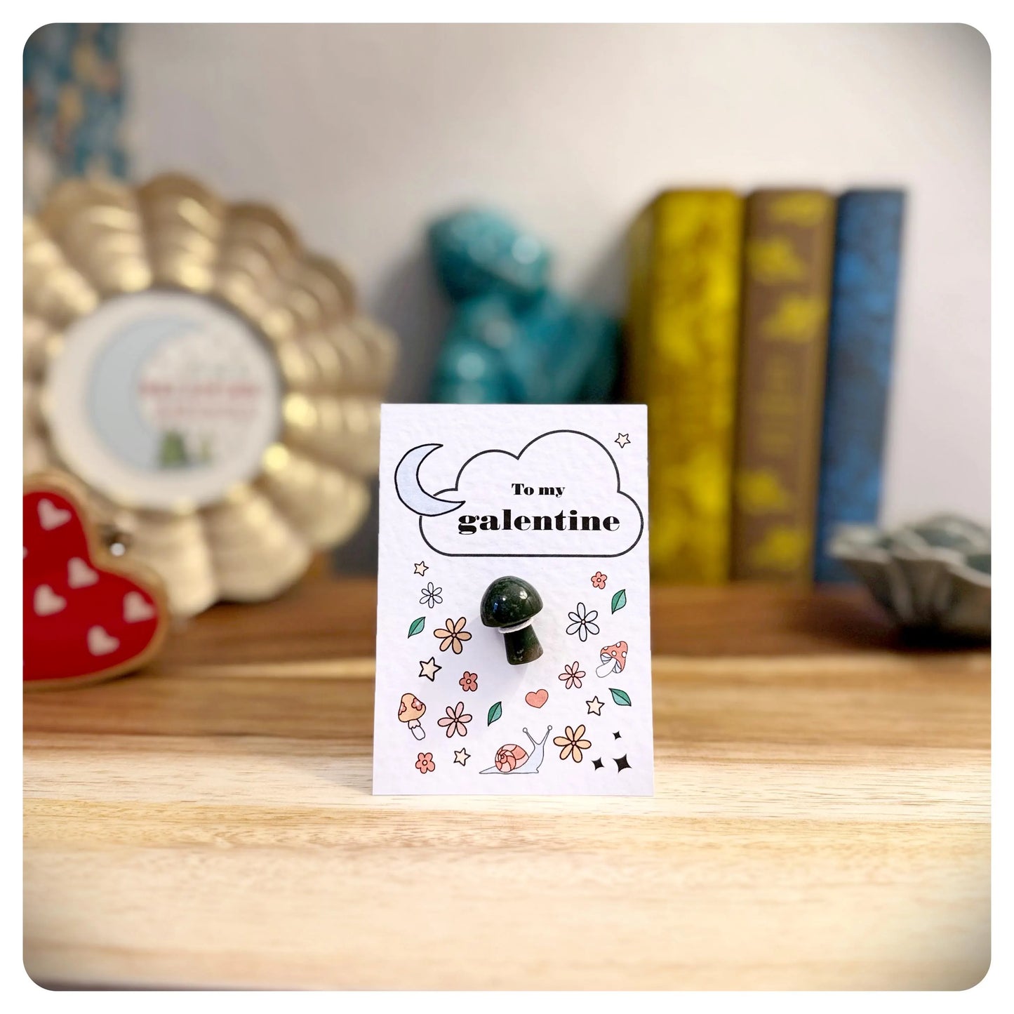 Galantine’s Day Card For Best Friend with Crystal Mushroom Friendship Gift To My Galentine Bestie Valentine Greeting Card