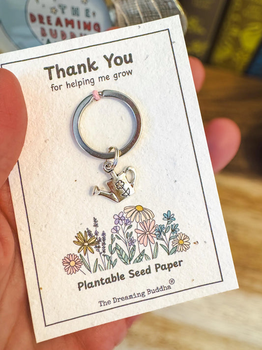 Teacher Thank You Gift – End of Term Gifts for Nursery, TA, Keyworker, Wildflower Seed Paper Card with Keyring – Helping Me Grow Gift