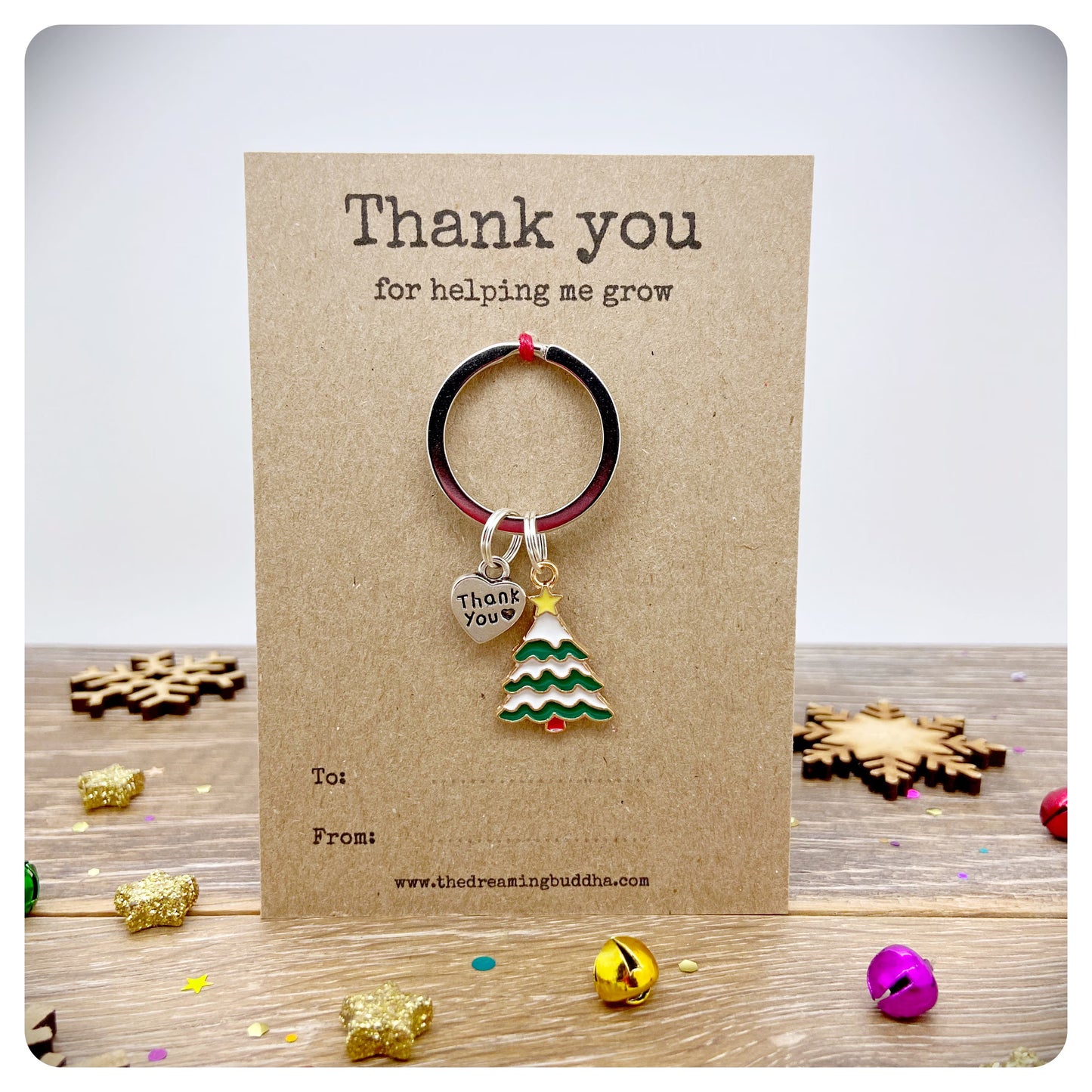 Thank You For Helping Me Grow Teacher Gift, Christmas Thank You Nursery Staff Presents, Personalised Teacher Keyring & Card