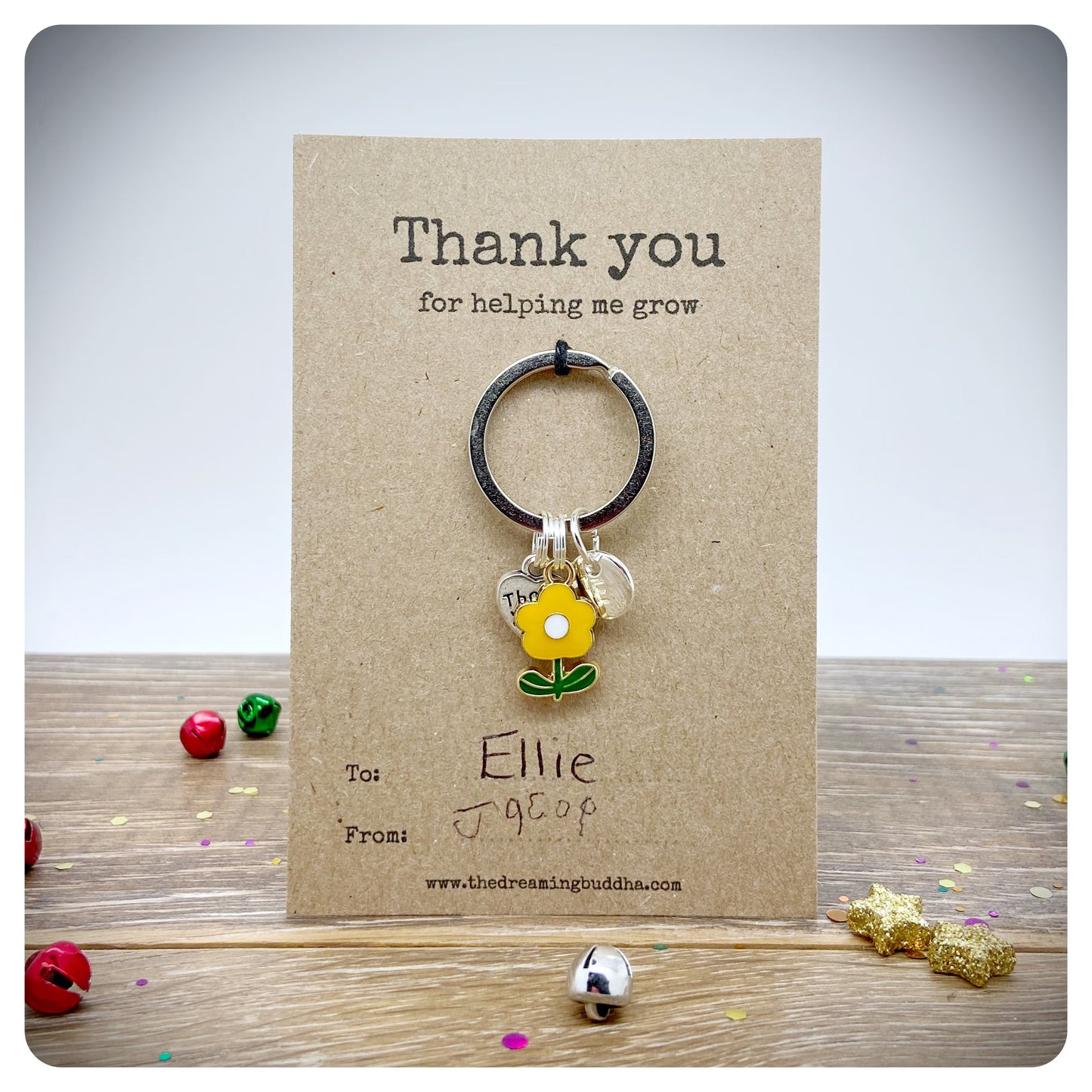 Thank You For Helping Me Grow Teacher Gift, Christmas Thank You Nursery Staff Presents, Personalised Teacher Keyring & Card