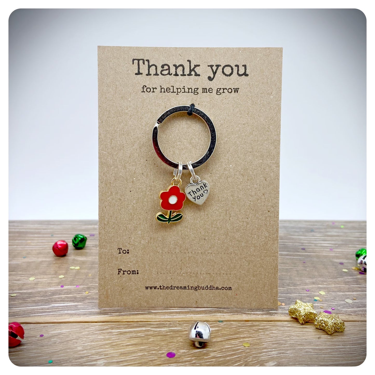 Thank You For Helping Me Grow Teacher Gift, Christmas Thank You Nursery Staff Presents, Personalised Teacher Keyring & Card