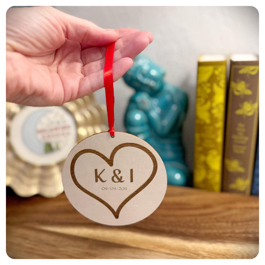 Wooden Carved Heart Hanging Sign With His Hers Initials, Personalised Couples Valentines Love You Plaque Birthday Anniversary Galentines
