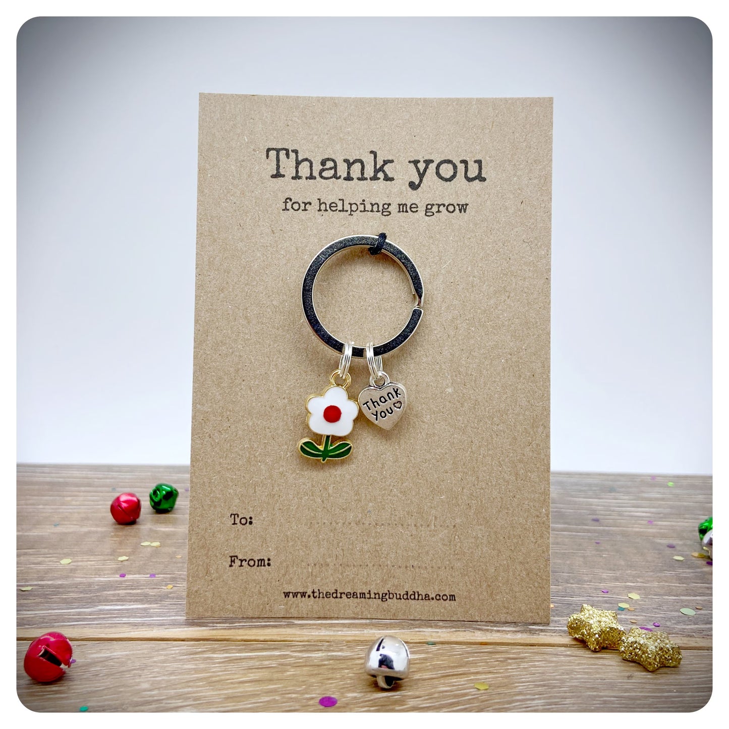 Thank You For Helping Me Grow Teacher Gift, Christmas Thank You Nursery Staff Presents, Personalised Teacher Keyring & Card