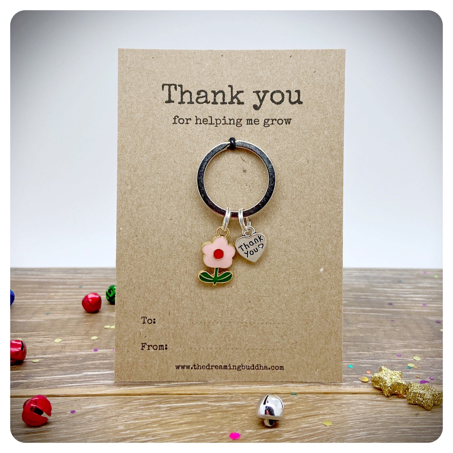 Thank You For Helping Me Grow Teacher Gift, Christmas Thank You Nursery Staff Presents, Personalised Teacher Keyring & Card