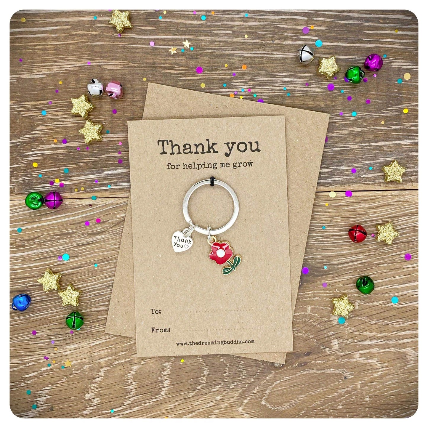 Thank You For Helping Me Grow Teacher Gift, Christmas Thank You Nursery Staff Presents, Personalised Teacher Keyring & Card