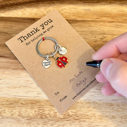 Thank You for Helping Me Grow Keyring – Ladybird Charm Teacher Gift TA Present Personalised Teacher Keychain  End of Term Gift