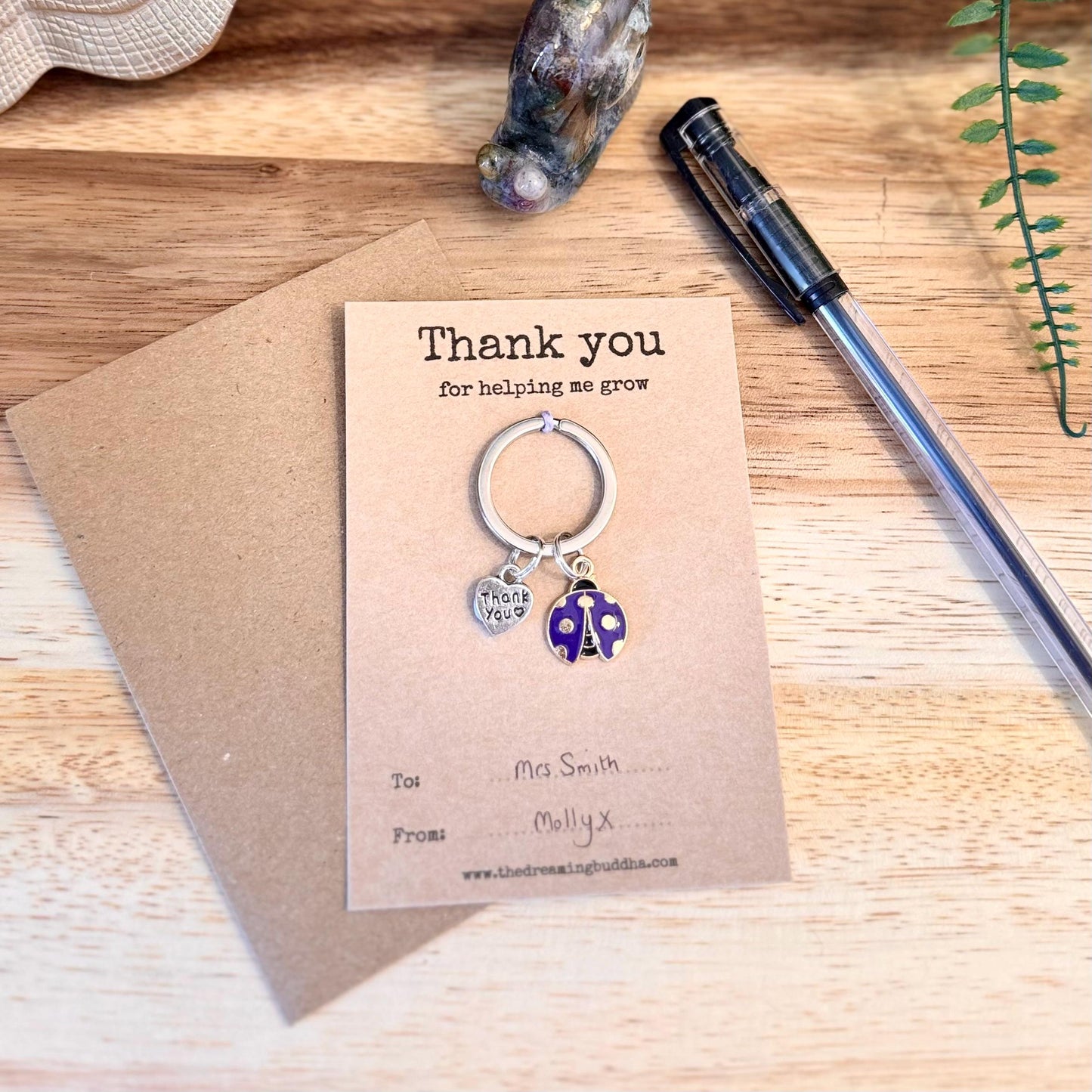 Thank You for Helping Me Grow Keyring – Ladybird Charm Teacher Gift TA Present Personalised Teacher Keychain  End of Term Gift