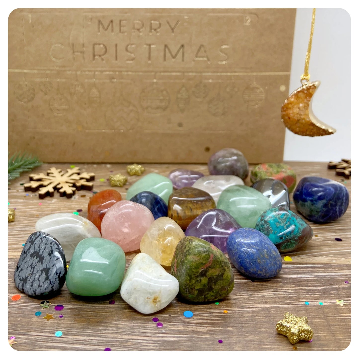 Tumblestone Advent Calendar, 12 Day Tumbled Stone Xmas Gift, Childrens Christmas Crystal Collection, Gemstone Gift Girl Boy, Beginner Set