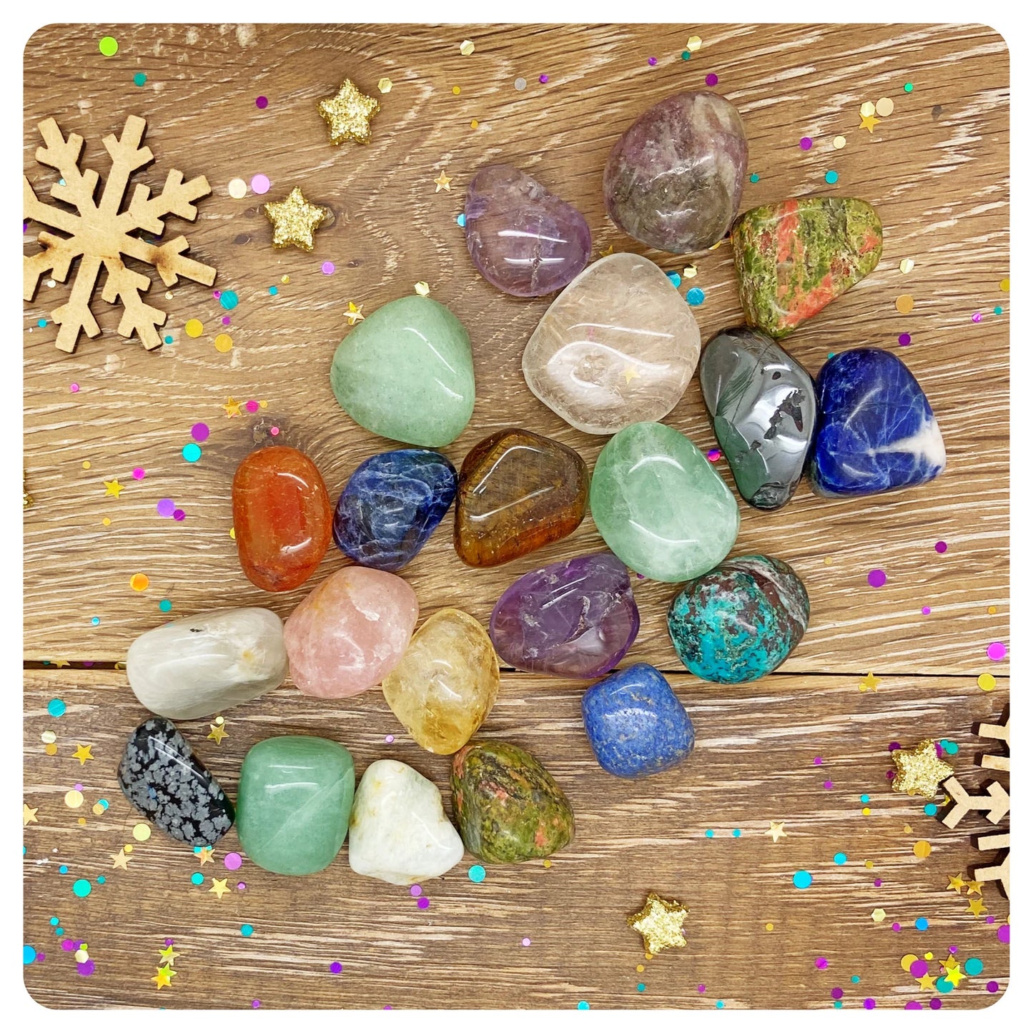 Tumblestone Advent Calendar, 12 Day Tumbled Stone Xmas Gift, Childrens Christmas Crystal Collection, Gemstone Gift Girl Boy, Beginner Set