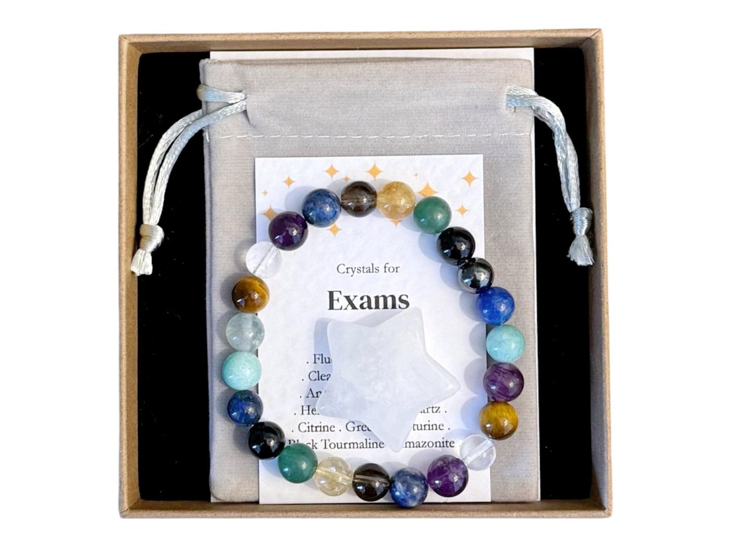 Crystal Exam Bracelet, Student Good Luck Gift, Test Anxiety Relief Crystals, Academic Success, Exam Confidence, Study Aid For Him Her