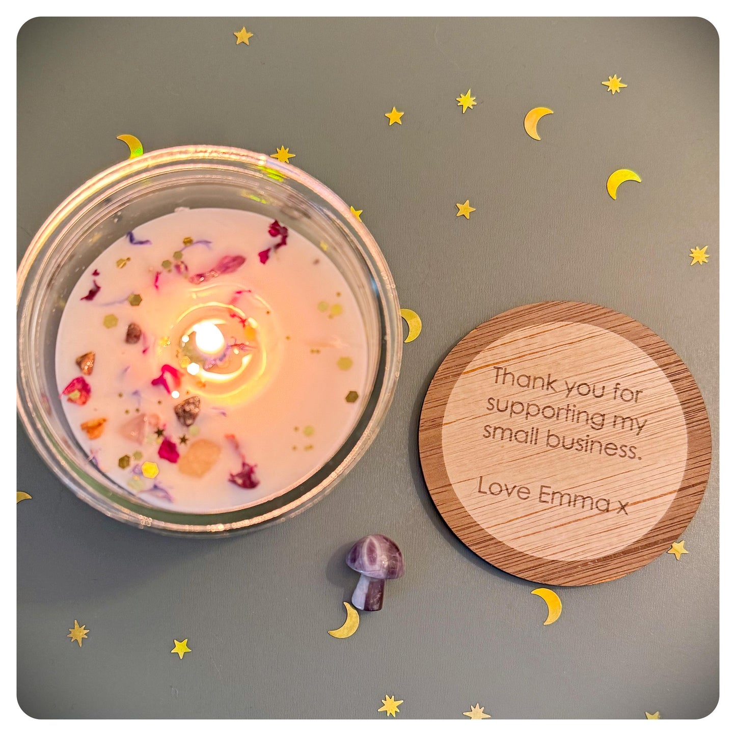 Amethyst Crystal Mushroom Candle For Relaxation Personalised Stress Anxiety Gift For Her, Self Love Calming Gemstone
