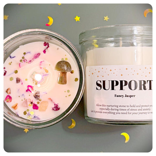 Support Crystal Candle Gift For Anxiety And Stress, Personalised Message Lid, Comforting And Protective Gemstone For Anxious Friend