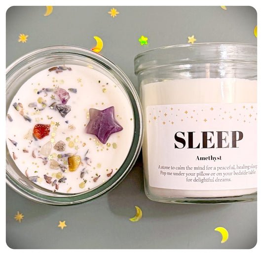 Sleep Well Amethyst Star Crystal Candle Gift To Unwind And Relax, Custom Message For Birthday Christmas Thinking Of You Anxiety Gift