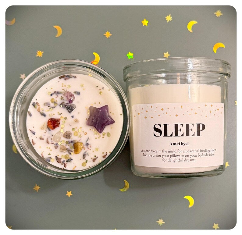 Sleep Well Amethyst Star Crystal Candle Gift To Unwind And Relax, Custom Message For Birthday Christmas Thinking Of You Anxiety Gift