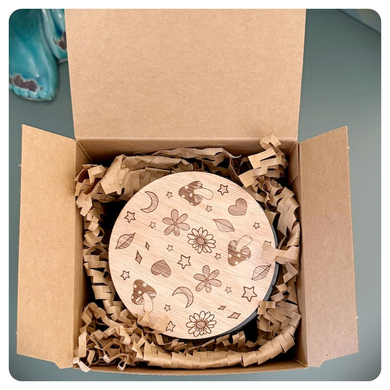 Magical Crystal Candle With Labradorite Mushroom, Witchy Christmas Birthday Gift For Intention Spell Spiritual Gift