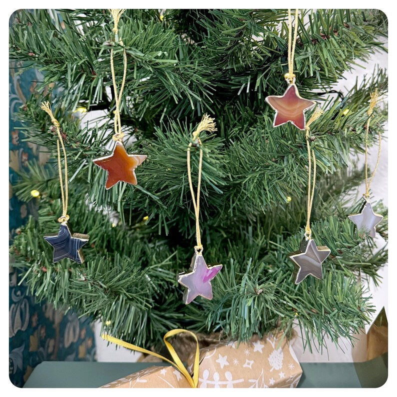 Merry Christmas Crystal Candle With Agate Gold Star Bauble Hanging Decoration, Personalised Xmas Gift For Mum Friend Colleague