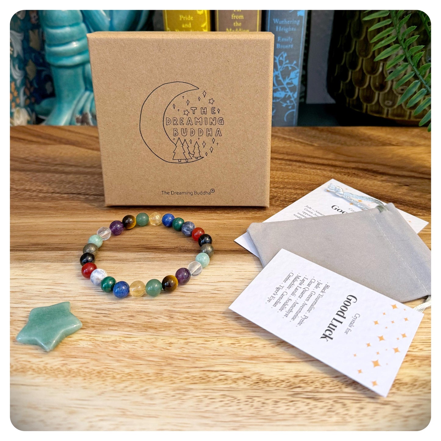Handmade Crystal Good Luck Beaded Bracelet, Personalised Lucky Gift In Gift Box With Crystal Star, Storage Pouch and Informational cards.