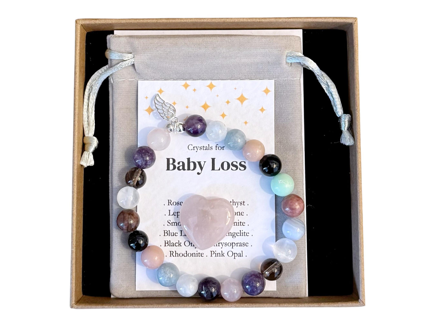 Baby Loss Crystal Bracelet, Silver Bereavement Jewellery, Memorial Bracelet With Angel Wing, Infant Loss Gift, IVF Remembrance Bracelet