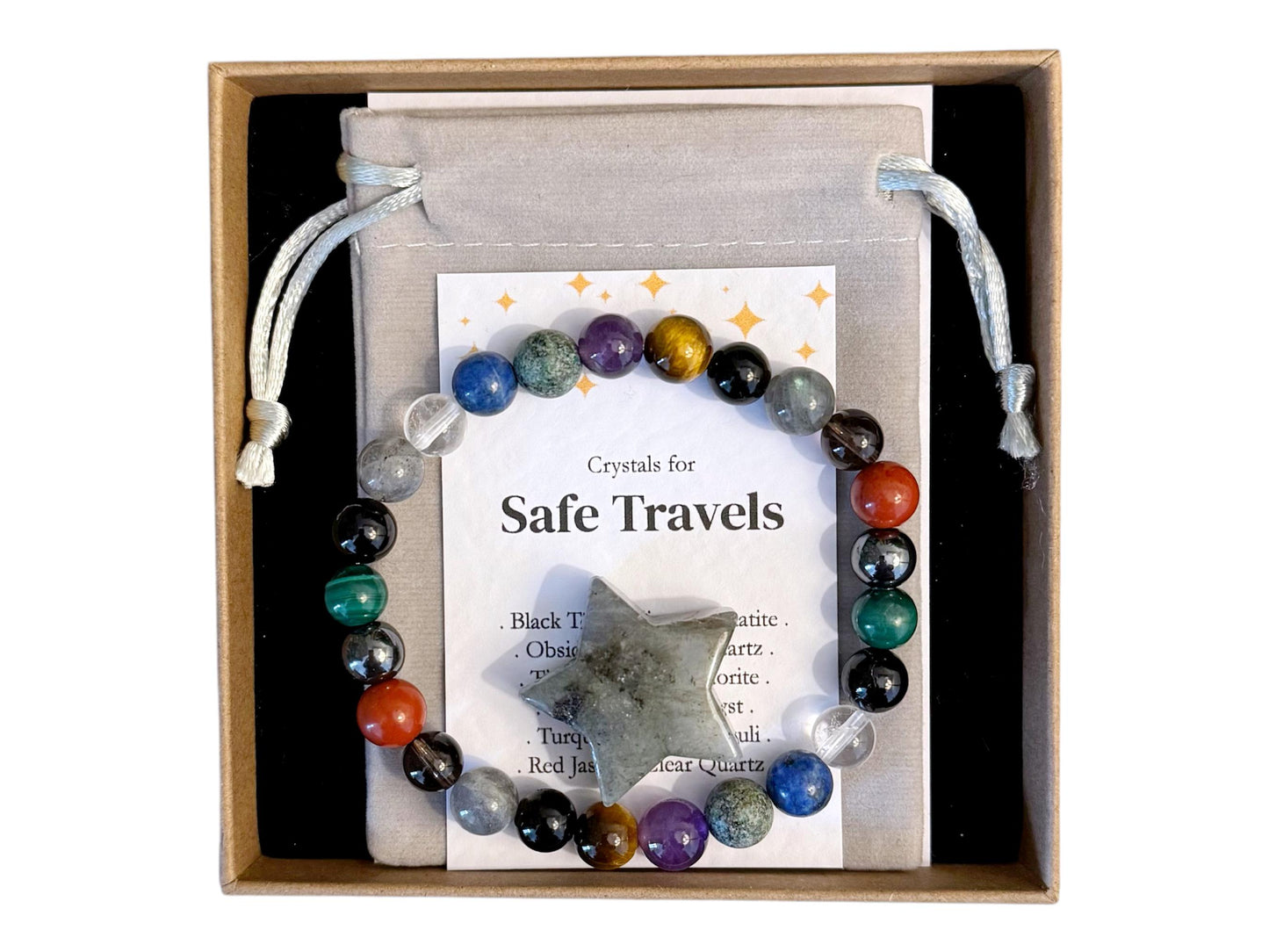 Safe Travel Bracelet for Men, Men's Safe Travel Crystals, Backpacking Bracelet For Him, Gemstone Travel Gift, Sons Travelling Miss You Gift